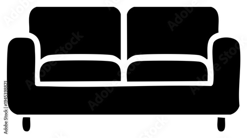 Simple Silhouette of a Two-Seater Sofa with Curved Arms and Cushions