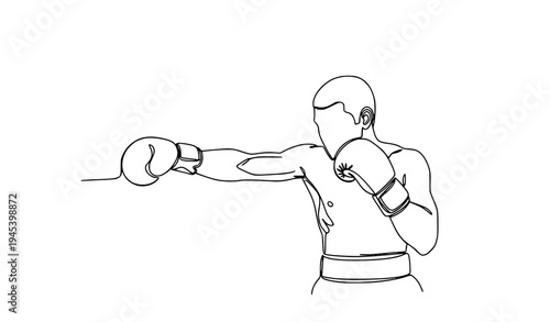 Minimal single line boxer punching action black white sports logo vector illustration