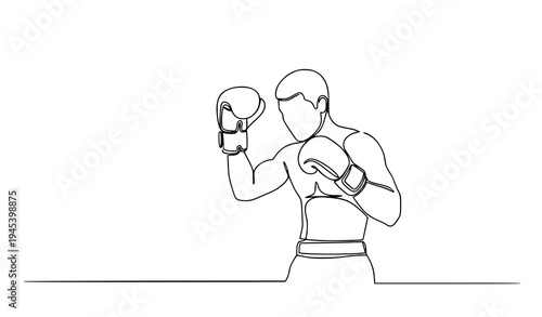 Continuous one line drawing boxer in fighting stance minimalist black white sports logo vector illustration