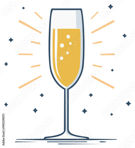 Festive Golden Champagne Flute Drink with Celebration Sparkles Vector Illustration