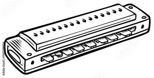 Illustration of a harmonica musical instrument isolated on white background