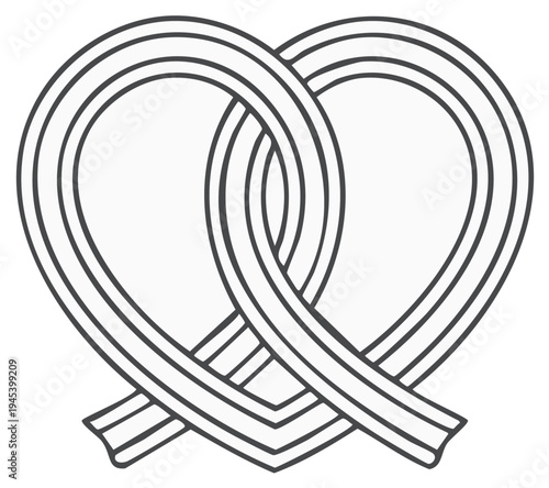 Stylized Pretzel Icon with Double Heart Shape Outline Design Element