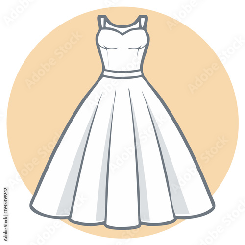 Classic wedding dress with a full skirt and sweetheart neckline vector icon