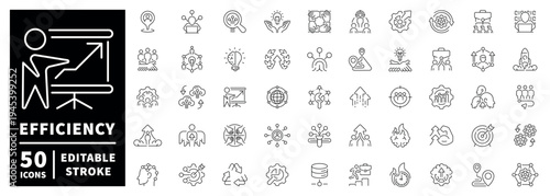 Efficiency outline icon set: editable stroke symbols in modern thin line style for productivity