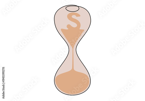 Continuous single line art drawing of hourglass with flow sand Retro timer as time passing concept illustration 