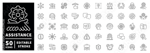 Customer support outline icon set. editable stroke symbols in thin line style for assistance and help