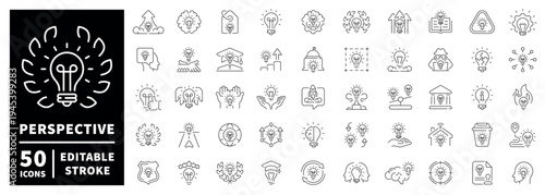 Creative ideas outline icon set with editable stroke in thin line style for inspiration concepts