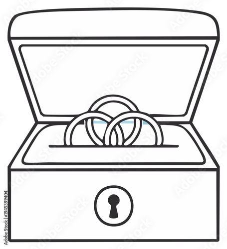 Line art of Opened Wooden Chest with Wedding Rings for Proposals and Commitment Ceremonies