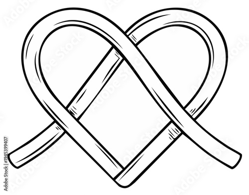 Intertwined line art heart symbol, love and connection concept