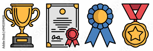 Professional recognition icon sheet – Suitable for HR recognition platforms, graduation announcements, or excellence in business marketing.