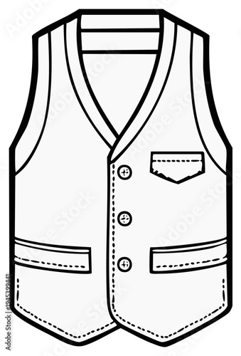 Vector illustration of waistcoat, vest outline with pockets and buttons