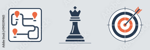 Business strategy icon set with roadmap and target – Great for corporate foresight, milestone tracking, or planning workshops.