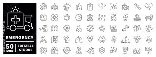 Emergency medical outline icon set. editable stroke for ambulance and healthcare symbols