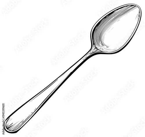 Classic oval spoon illustration with line art shading and a clean white background
