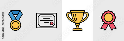 Recognition and honor icon bundle – Suitable for graduation themes, formal appraisals, or corporate incentive programs.