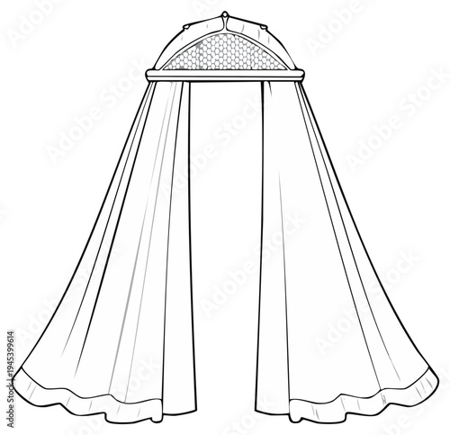 Draped Textile Canopy with Decorative Top Outline Vector Illustration