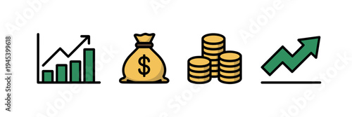 Wealth and profit chart icon bundle – Suitable for budget planning, income reports, or financial literacy materials.