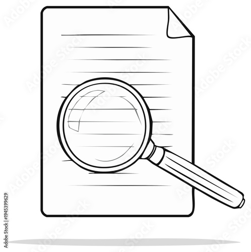 Magnifying glass reveals the hidden details within the document or file searching for information and clarity through thorough examination