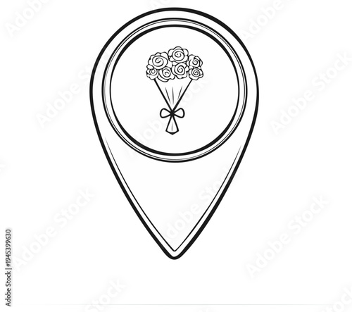 Flower Bouquet Delivery Location Icon, floral shop locator pin symbol