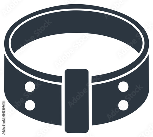 Detailed illustration of a sleek and simple dark buckle collar with studs, minimalist vector graphic isolated on white