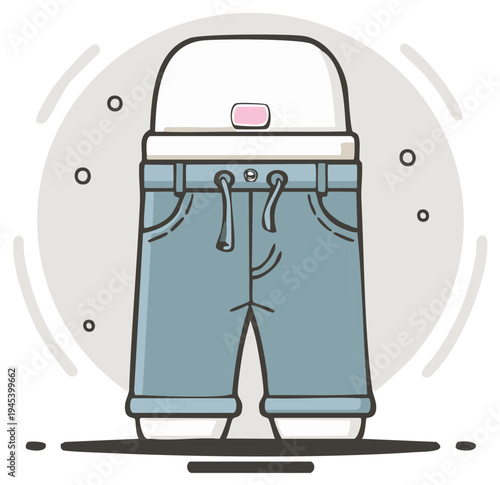 Cute cartoon character illustration wearing blue jeans with drawstring and white beanie hat