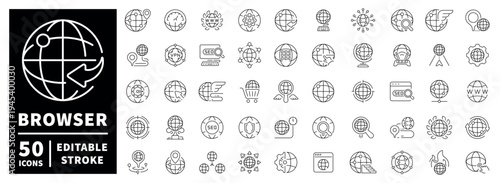 Web browser outline icons set. editable stroke in thin line style for internet tools and concepts