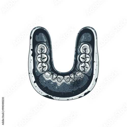 Human dental arch illustration, top view, white background