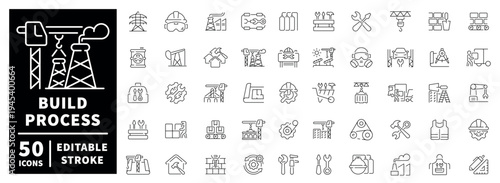 Construction editable outline icon set. modern thin line style of building and industrial symbols
