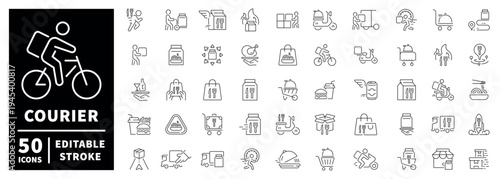 Courier delivery outline icons set. editable stroke linear style with thin line design