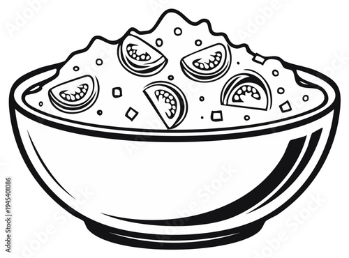 Bowl of Salad Illustration Featuring Tomatoes and Small Cubes