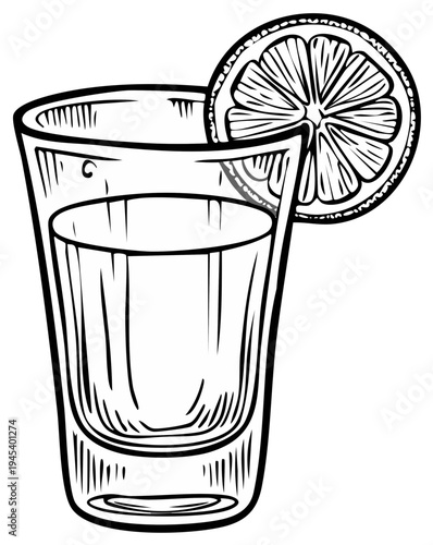 Tequila Shot with Lime Slice Illustration for Drink Menu Design