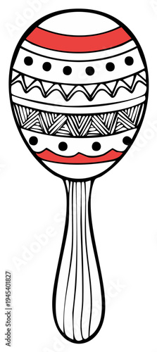 Illustration of a colorful maraca with decorative patterns. Music instrument concept.