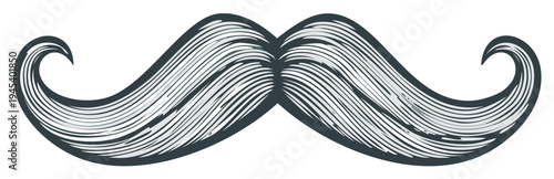 Stylized Mustache Illustration Classic Retro Facial Hair Symbol Design Element Curly Ends for Design Projects
