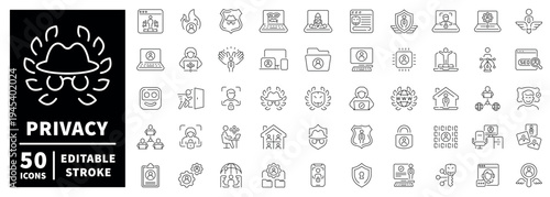 Privacy and security outline icon set: editable stroke with thin line style