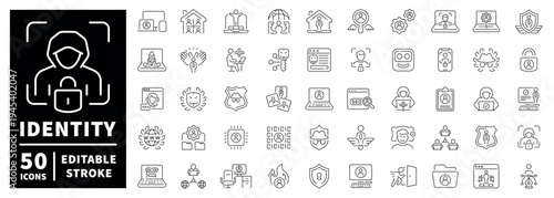 Identity protection outline icon set with editable stroke - secure thin line symbols