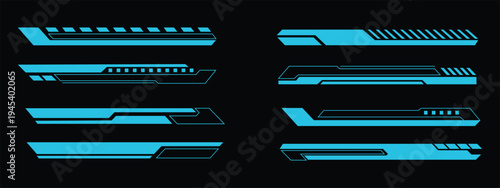 Futuristic HUD UI bar and tech interface banner set. Digital progress and information display elements. Vector Illustration.