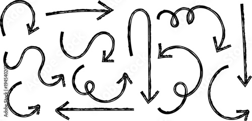 Hand drawn arrows in various directions on a white background