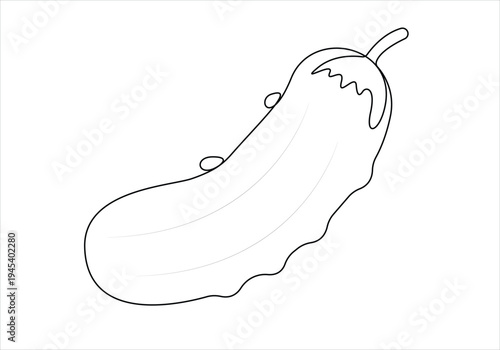 Continuous one line art  Isolated cucumber vector illustration. One whole cucumber isolated on white background with clipping path