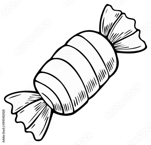 Wrapped candy drawing illustration in doodle style black outline sketch