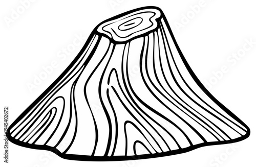 Stylized illustration of a conical tree stump with natural wood grain texture
