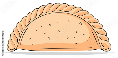 Baked empanada pastry with crimped edges and small dots on its surface