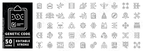 Genetic code outline icon set with editable stroke in modern thin line style