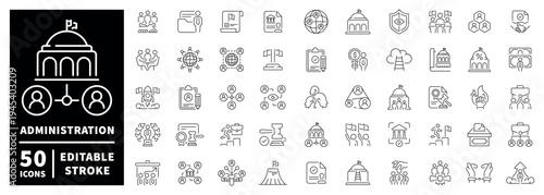Administration outline icon set: editable stroke icons in thin line style