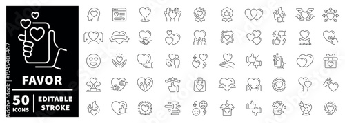 Favor outline icon set with editable stroke in thin line style