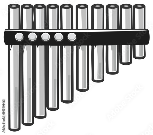 Musical Wind Instrument with Multiple Pipes and Gripping Band Vector Illustration