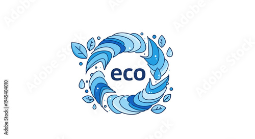 Eco friendly illustration of water drops and earth on World Water Day with a blue wave design and green leaves on a white background