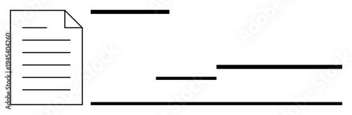 Data management, documentation, communication, business reports, education, digital tools. A simple document icon with horizontal lines. Data management and documentation concept