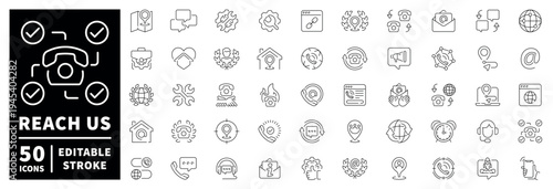 Customer support outline icon set: editable stroke thin line symbols for communication and service