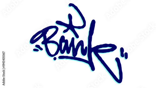 Bank Word Graffiti Tag Illustration in Dark Blue Hand Style for Creative Urban Branding and Financial Themes.