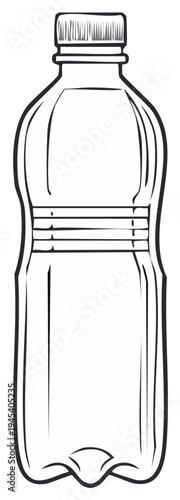Outline of a clear plastic beverage bottle with a ribbed cap and body detail